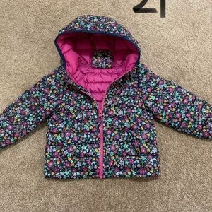 Floral Kids Puffer Jacket - Pink & Blue
